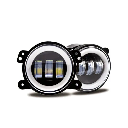 Proiectoare LED auto 30W 6500 lm 12V 4 inch Angel Eyes alb rece galben set 2 bucati — imaginea 2