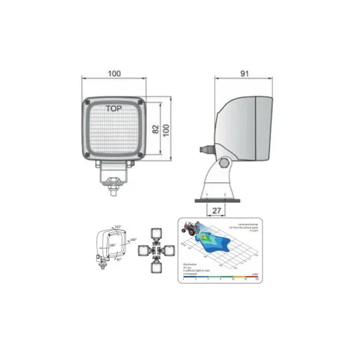 Proiector de lucru Wesem LKR5 H3 12-24V 100x100 mm IP66 — imaginea 6
