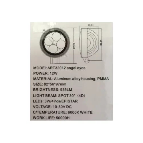 Proiector LED 12W 935 lm 10V-30V Spot 30° 4D cu Angel Eyes — imaginea 6