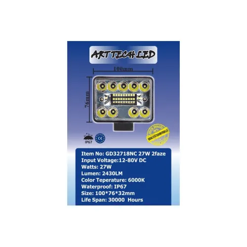 Proiector LED 27W 2430 lm 12V-24V 2 faze — imaginea 2