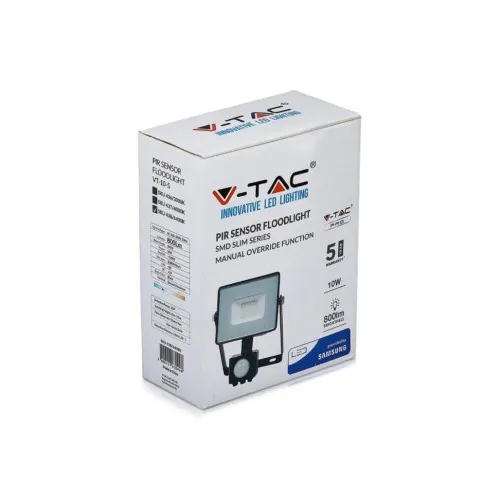 Proiector LED SMD V-TAC 10W Samsung cu senzor 800lm 6400K IP65 negru — imaginea 5