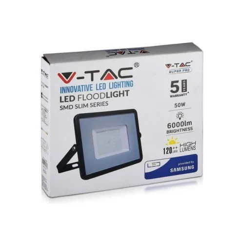 Proiector LED SMD V-TAC 50W Samsung 6000lm 6400K 120lm/W IP65 negru — imaginea 4