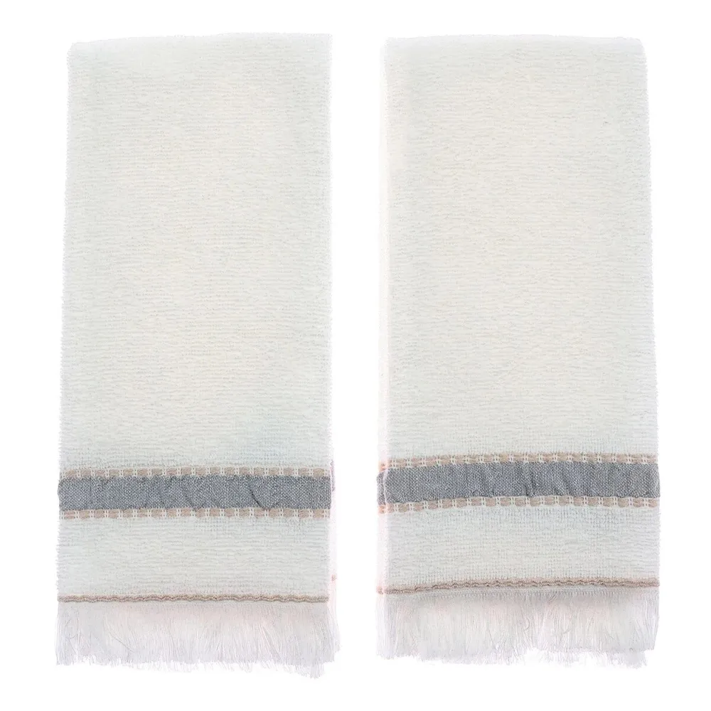 Prosop bucatarie Caressa E013, bumbac, alb + gri, 40 x 60 cm, set 2 bucati