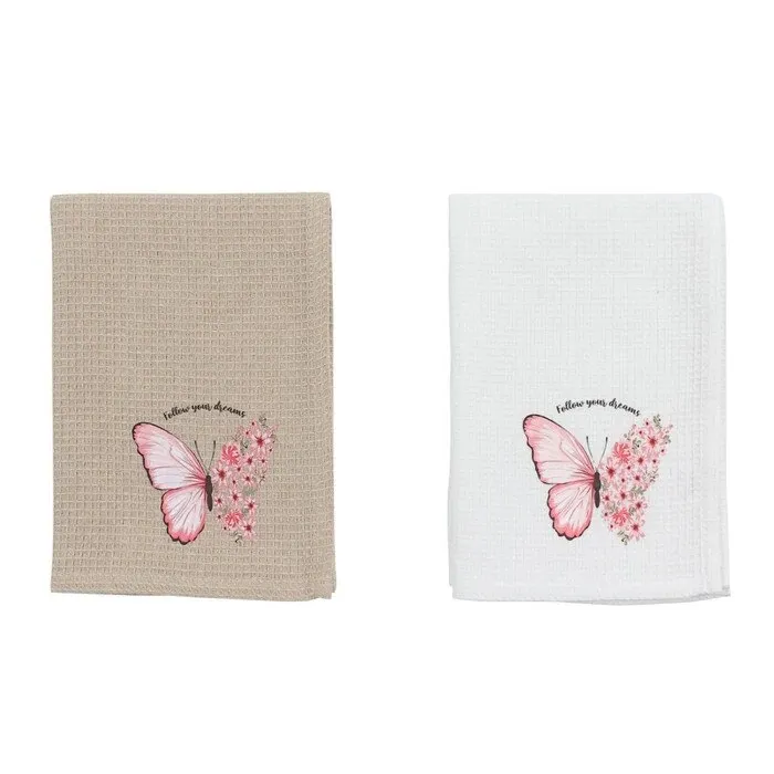 Prosop bucatarie Fagure Mixt, bumbac, alb + bej, 50 x 70 cm, set 2 bucati