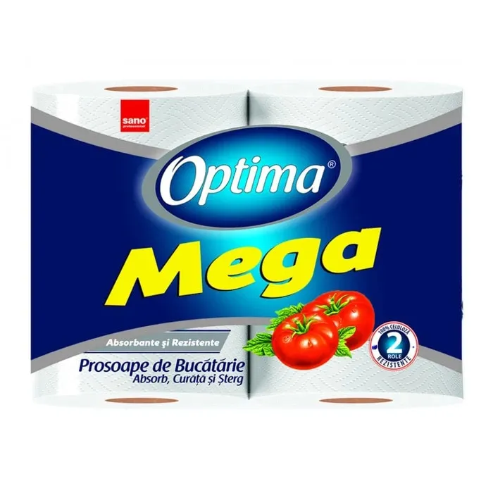 Prosop de bucatarie Sano Optima Mega, alb, 2 straturi, L 21.6 m, 2 bucati / set