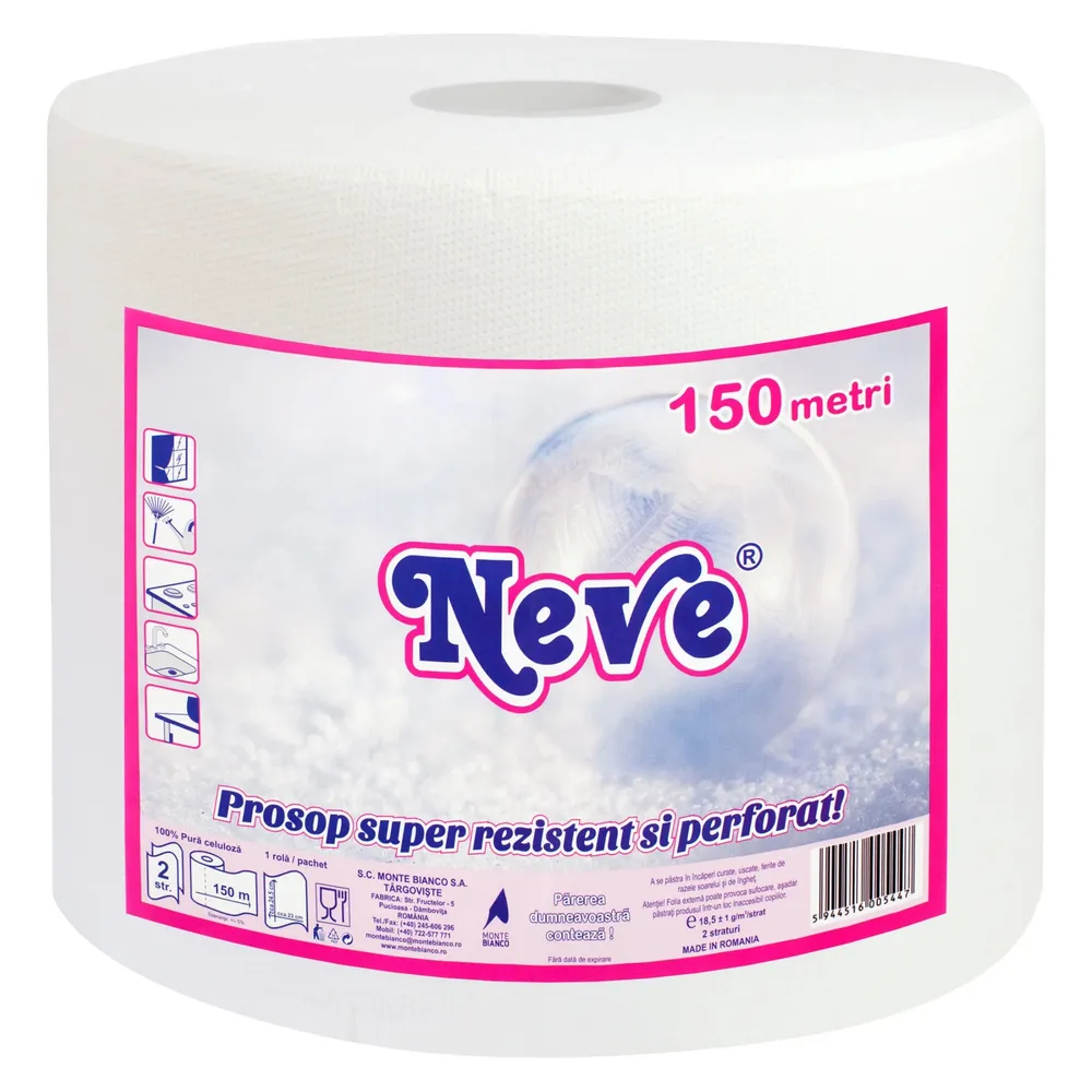 Prosop hartie Neve, alb, 2 straturi, 150 m