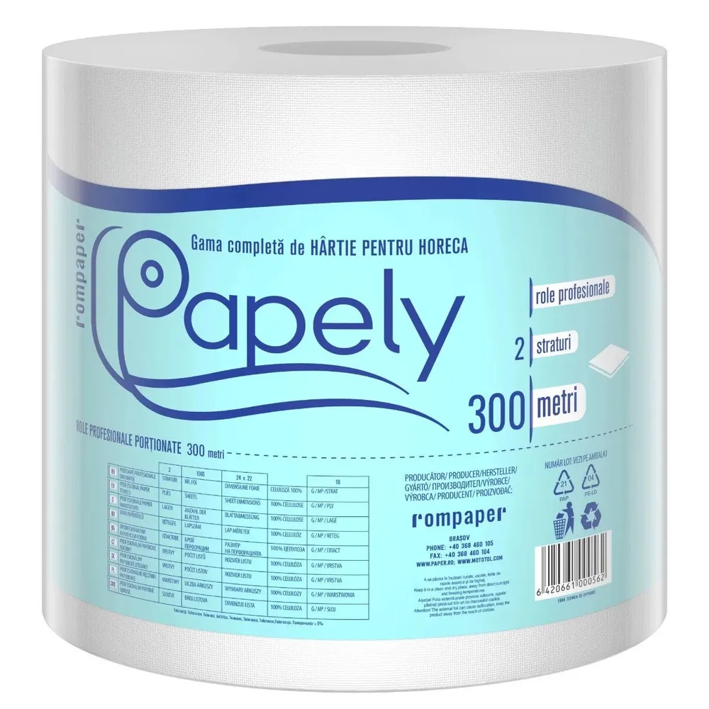 Prosop hartie Papely, alb, 2 straturi, L 300 m