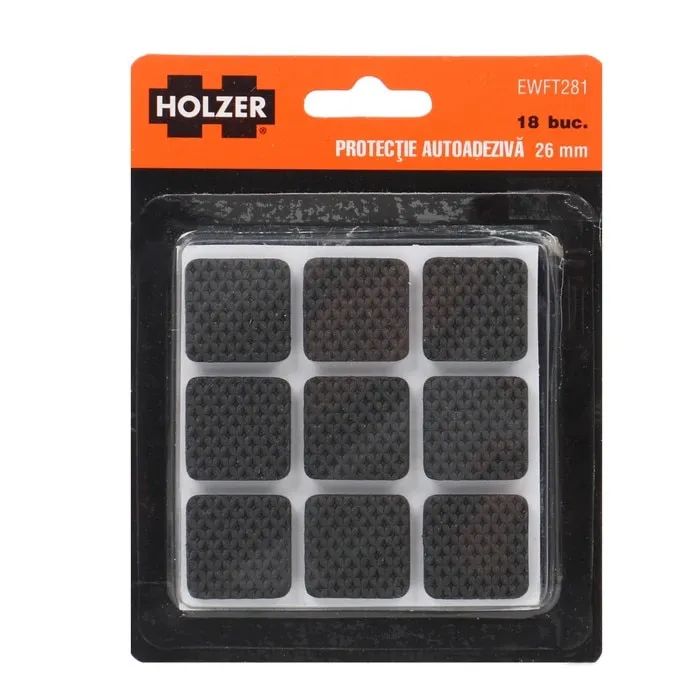 Protectie autoadeziva pentru pardoseala, Holzer EWFT281, forma patrata, 26 x 26 mm, set 18 bucati