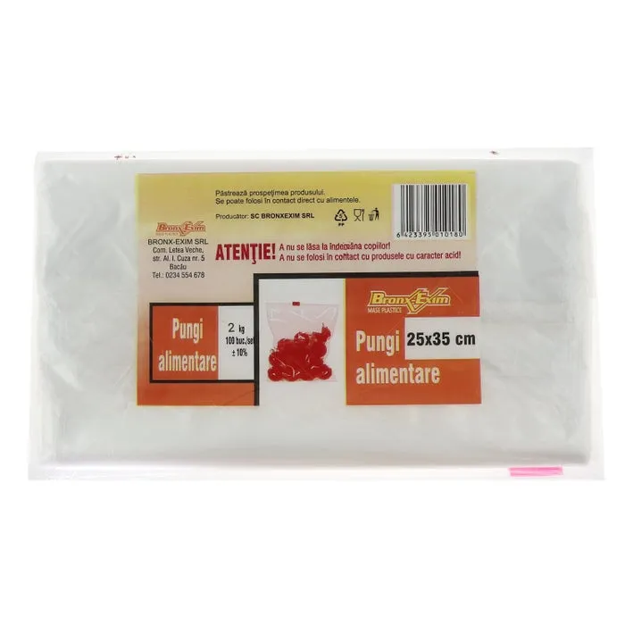 Pungi alimentare, transparente, 2 kg, 100 buc / set, 25 x 35 cm