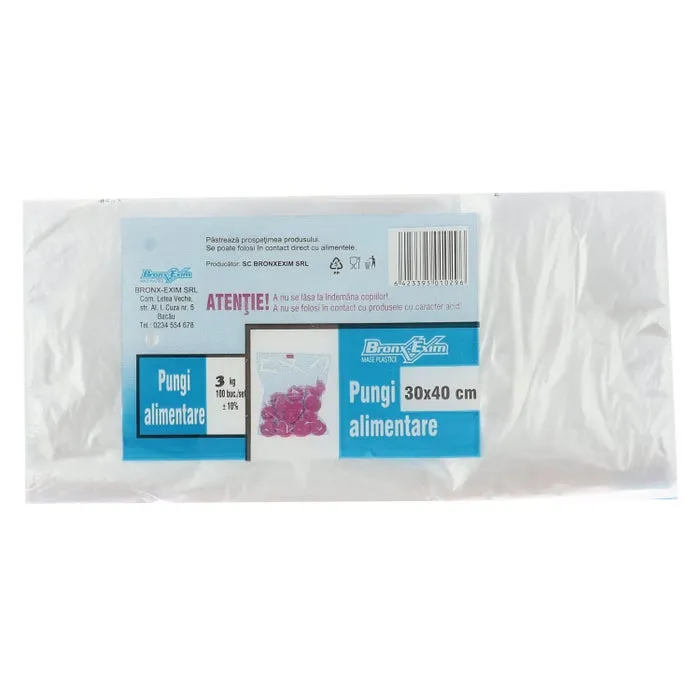 Pungi alimentare, transparente, 3 kg, 100 buc / set, 30 x 40 cm