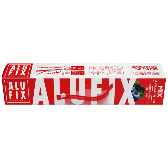 Pungi cu sistem de inchidere Zip-Fix Alufix, 7 x 1L, 5 x 3L, 3 x 6L