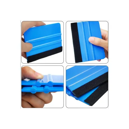 Racleta plastic albastra cu insertie material textil pentru montaj folie auto si geamuri — imaginea 4