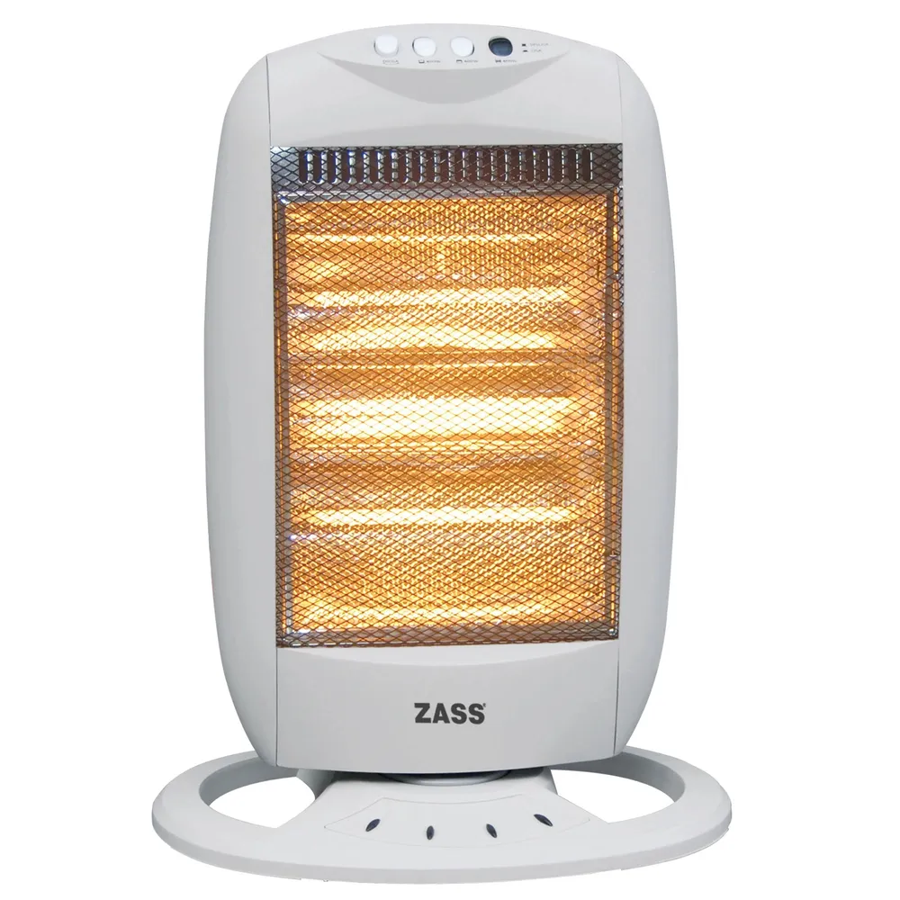 Radiator, halogen, Zass HS-01, 3 trepte, 1200 W, 320 x 125 x 530 mm, 3 elemente incalzire, functie oscilatie, protectie la rasturnare, protectie la supraincalzire, gri