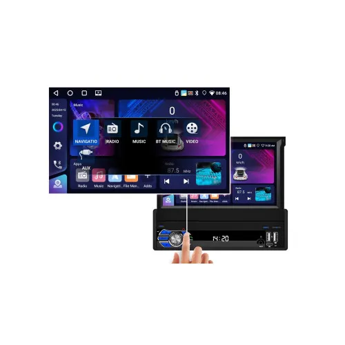 Radio auto 1DIN Android 7 inch retractabil 4GB+64GB Wireless CarPlay Android Auto — imaginea 3