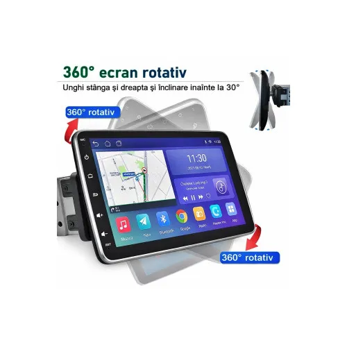 Radio auto 1DIN MP3 MP5 player Android ecran reglabil 360 grade 10 inch IPS 4GB RAM 64GB CarPlay Android Auto — imaginea 2