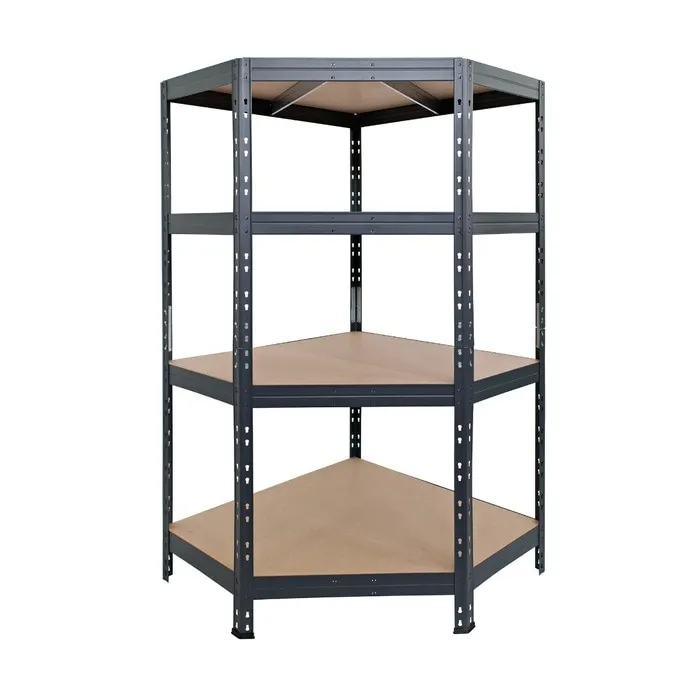 Raft metalic depozitare, de colt, Rivet Garage, 180 x 90 x 90 x 45 cm, gri, 4 polite, 250 kg/polita