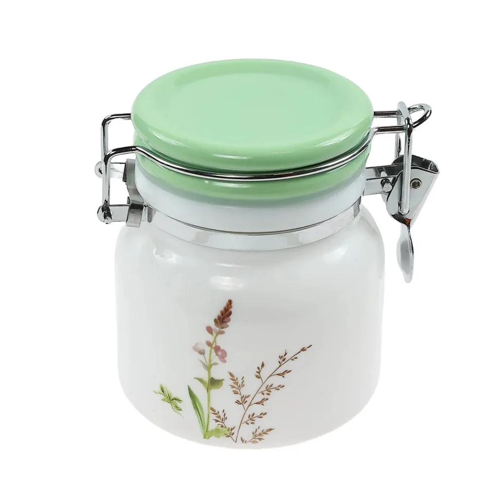 Recipient pentru condimente, sticla opal, alb + verde + multicolor, 10.8x11.8cm, 500ml