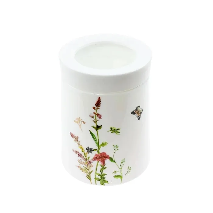 Recipient pentru ingrediente T2J075-1PW, sticla opal, alb + model multicolor, 10.3 x 14.3 cm, 750 ml