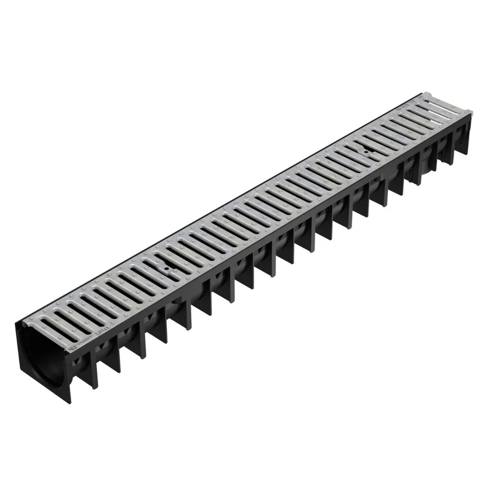 Rigola plastic Axhell ForU, carosabila, exterioara, pentru scurgere apa pluviala, cu gratar otel zincat, A15, 1000 x 120 x 92 mm