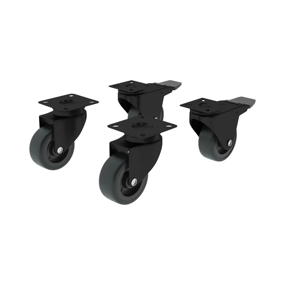 Roata pivotanta cu flansa si 2 frane, Ø 75 mm, max 60 kg, negru (set 4 buc)