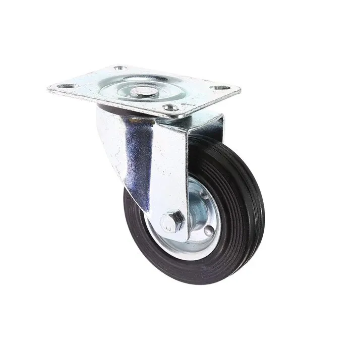 Roata pivotanta, din cauciuc, fara frana, cu placa, 100 mm, 70 kg