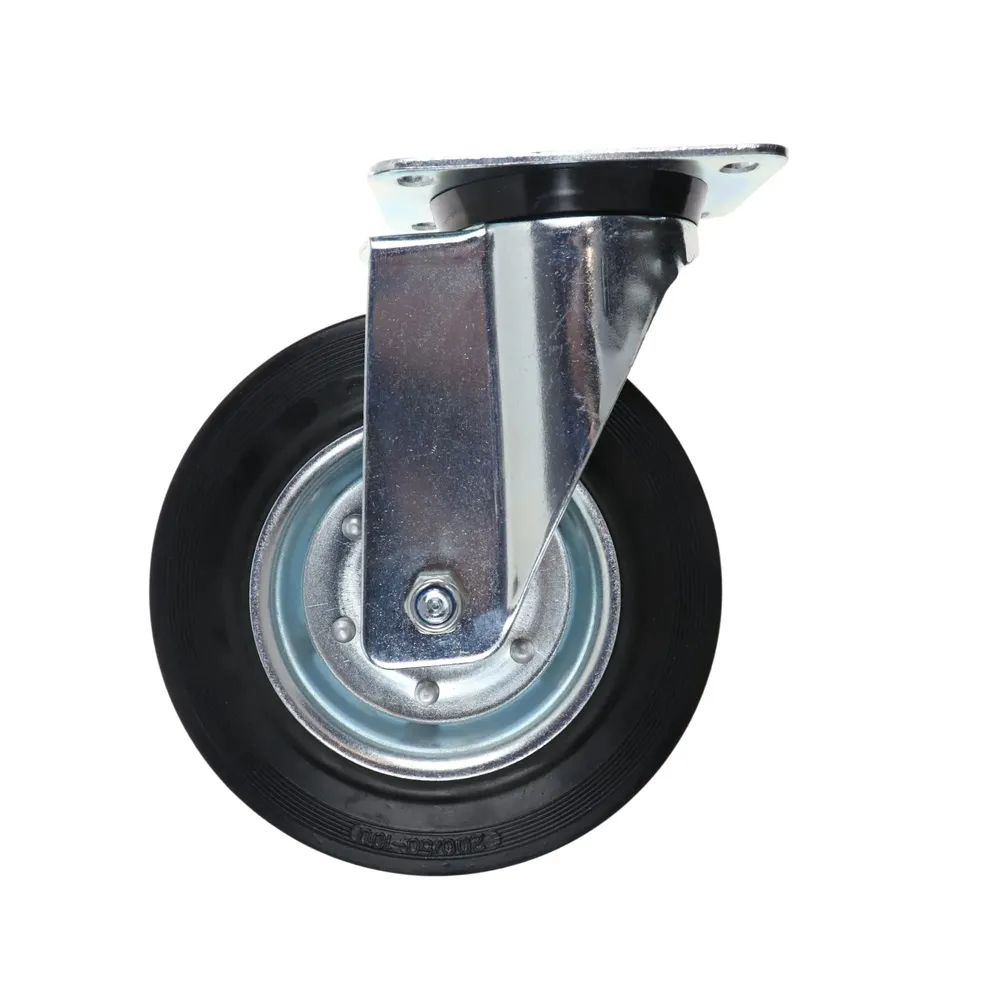 Roata pivotanta, din cauciuc, fara frana, cu placa, 200 mm, 205 kg