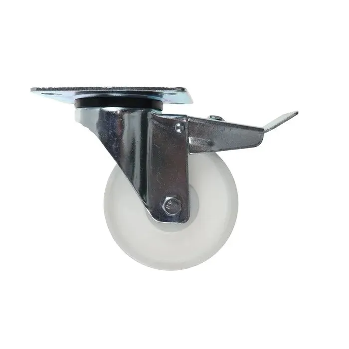 Roata pivotanta, din poliamida, cu frana, cu placa, 100 mm, 120 kg