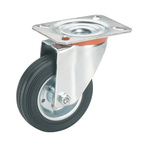 Roata pivotanta metalica & cauciuc plin Tarrox Ø100mm, placa fixare 105x80 mm, cu rulment