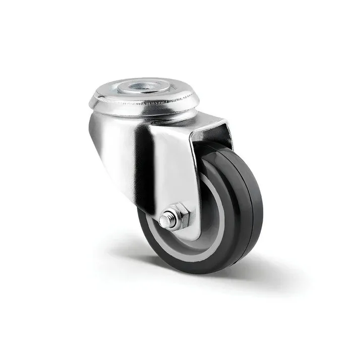 Roata pivotanta pentru carucior / mobila, din polipropilena + cauciuc, fara frana, cu alezaj, 75 mm, 60 kg