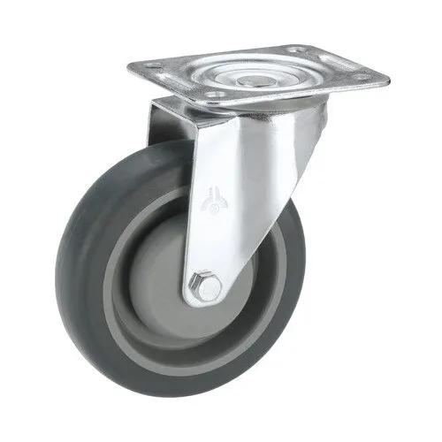 Roata pivotanta plastic & cauciuc plin Tarrox Ø100mm, placa fixare 105x85 mm, cu rulment