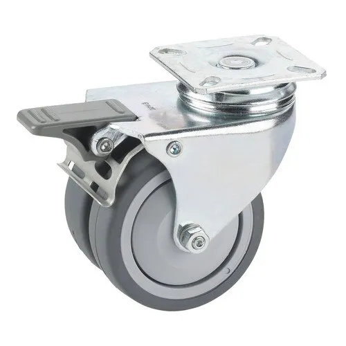 Roata pivotanta plastic Tarrox Ø50mm, placa de fixare 60x60 mm, cu rulment & frana