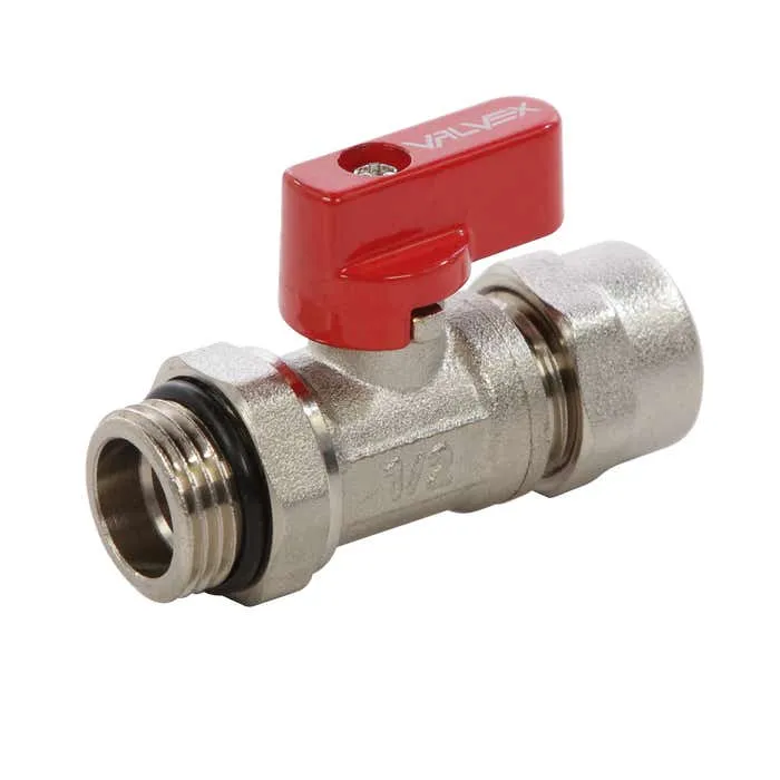 Robinet cu bila Valvex Mini Plus, alama nichelata, cu O-ring si conector Eurocone 16 x 2 - G1 / 2, pentru apa calda, cu piulita