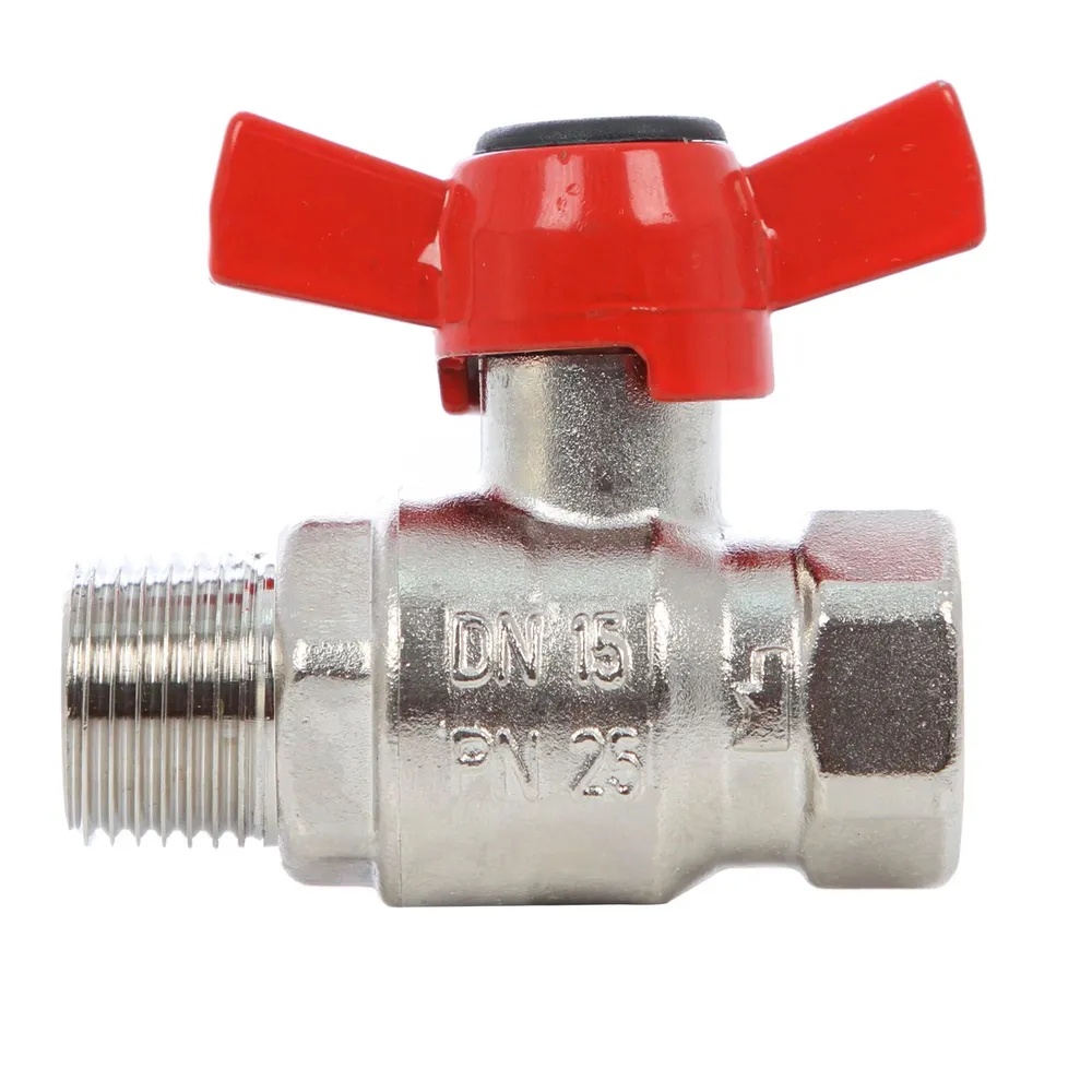 Robinet de inchidere cu bila Herz, alama nichelata, filet interior- exterior, DN 15 (1/2), PN 25, maner fluture