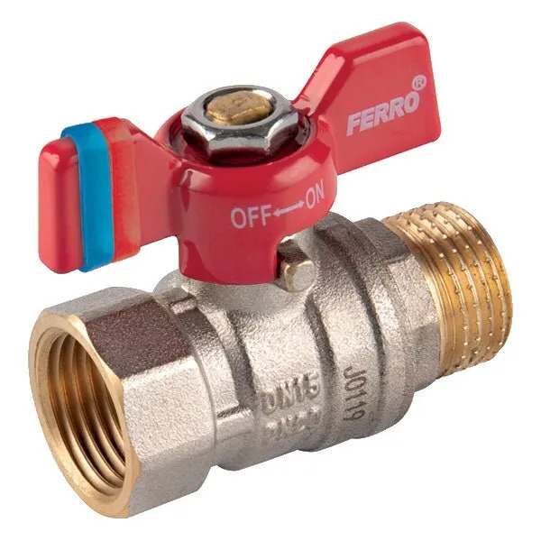 Robinet de trecere cu bila Ferro F-Comfort, alama, filet interior-exterior, 1", PN20, maner fluture