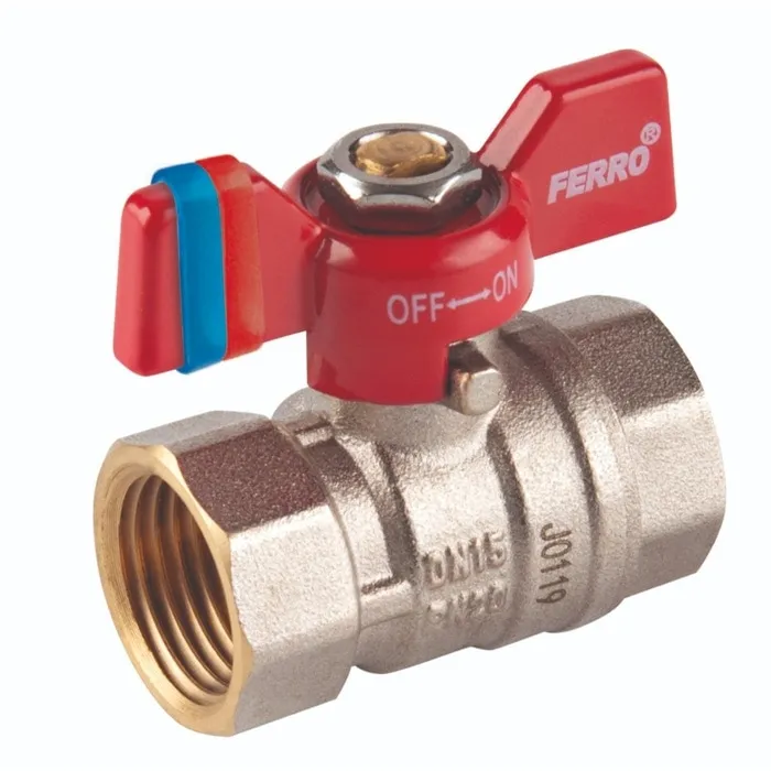 Robinet de trecere cu bila Ferro F-Comfort, alama, filet interior-interior, 3/4", PN20, maner fluture