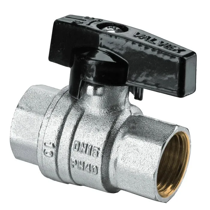 Robinet de trecere cu bila Valvex Tryton, alama nichelata, filet interior-interior, DN 20, PN 40, maner fluture