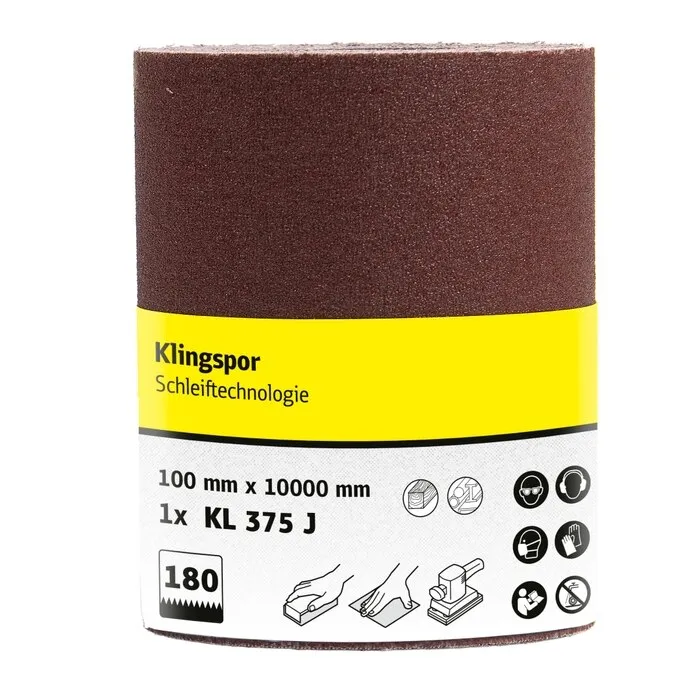 Rola panza abraziva pentru lemn, metale, Klingspor KL 375 J, granulatie 180, rola 10 m x 100 mm