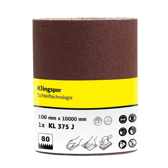 Rola panza abraziva pentru lemn, metale, Klingspor KL 375 J, granulatie 80, rola 10 m x 100 mm