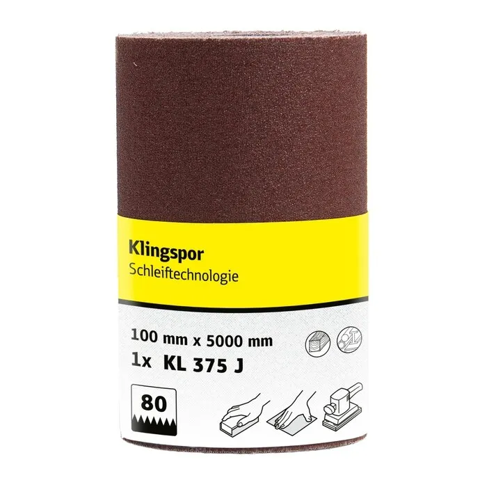 Rola panza abraziva pentru lemn, metale, Klingspor KL 375 J, granulatie 80, rola 5 m x 100 mm