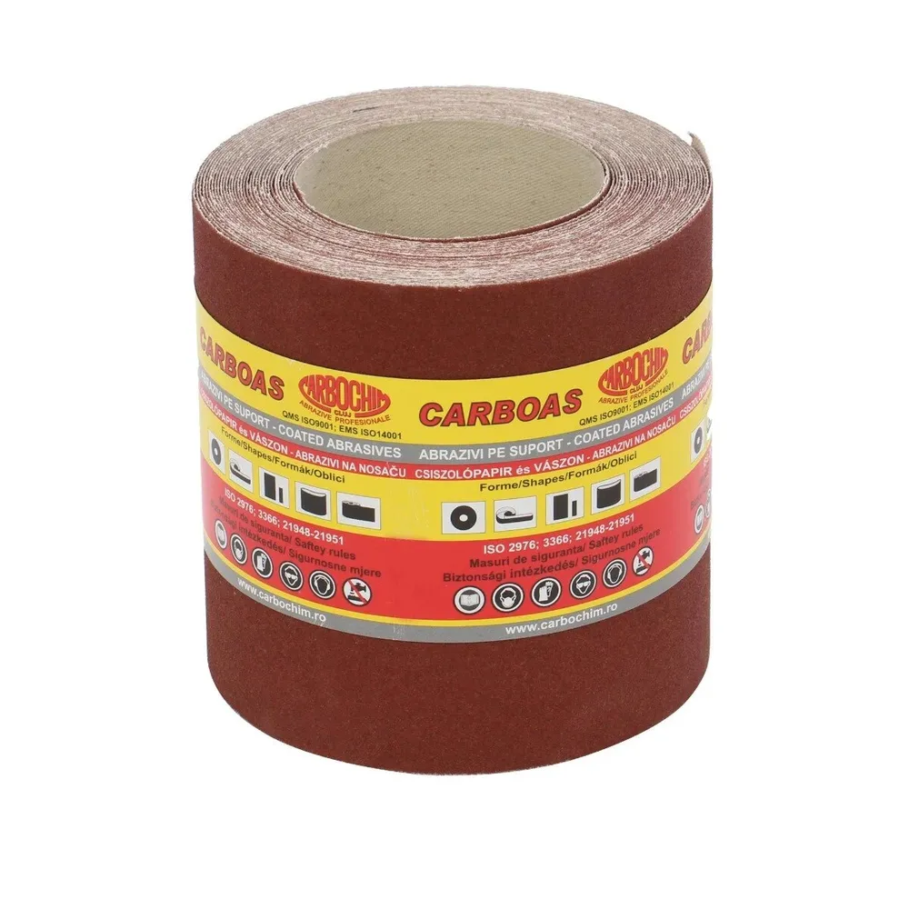 Rola panza abraziva pentru lemn, metale, materiale constructii, Carbochim PES861K, granulatie 120, rola 10 m x 120 mm