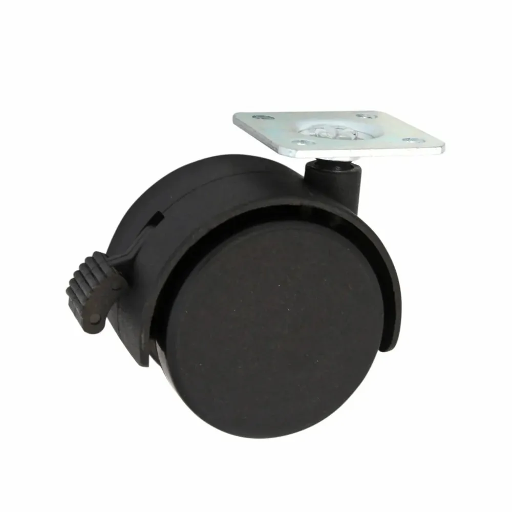 Rotila pentru mobila, pivotanta, cu frana, din plastic, negru, cu placa, diametru 40 mm