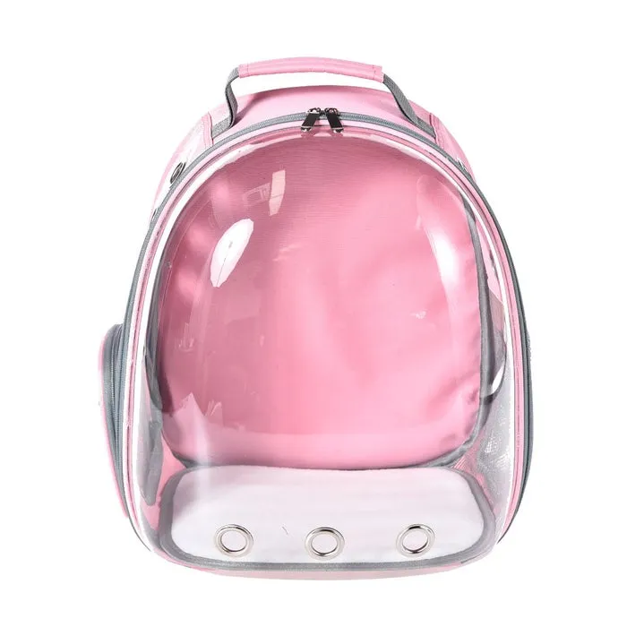 Rucsac transport caini talie mica / pisici, 4 Dog, textil + plastic, roz + transparent, 31 x 42 x 27 cm