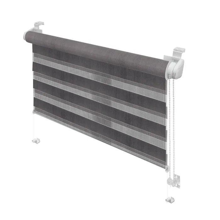 Rulou Stor Gardinia Mini Zebra, poliester, gri, zi-noapte, dimensiuni material 42.5 x 150 cm
