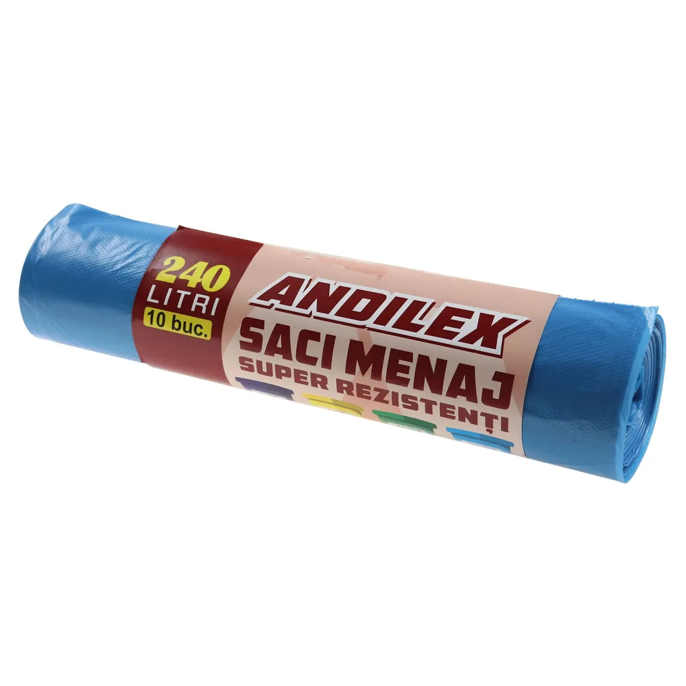 Saci menajeri / gunoi Andilex, super rezistenti, albastru, 240 L, 10 buc