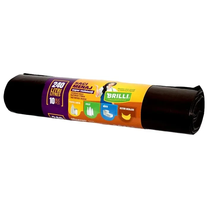 Saci menajeri / gunoi Brilli, pentru colectare selectiva, super rezistenti, maro, 240L, 10 buc