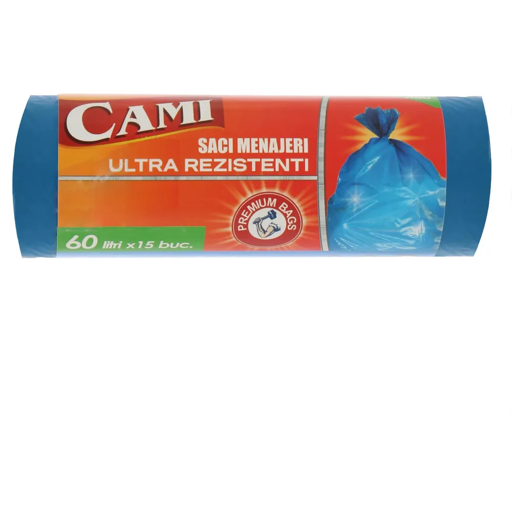 Saci menajeri / gunoi Cami, ultra rezistenti, albastru, 60L, 15 buc