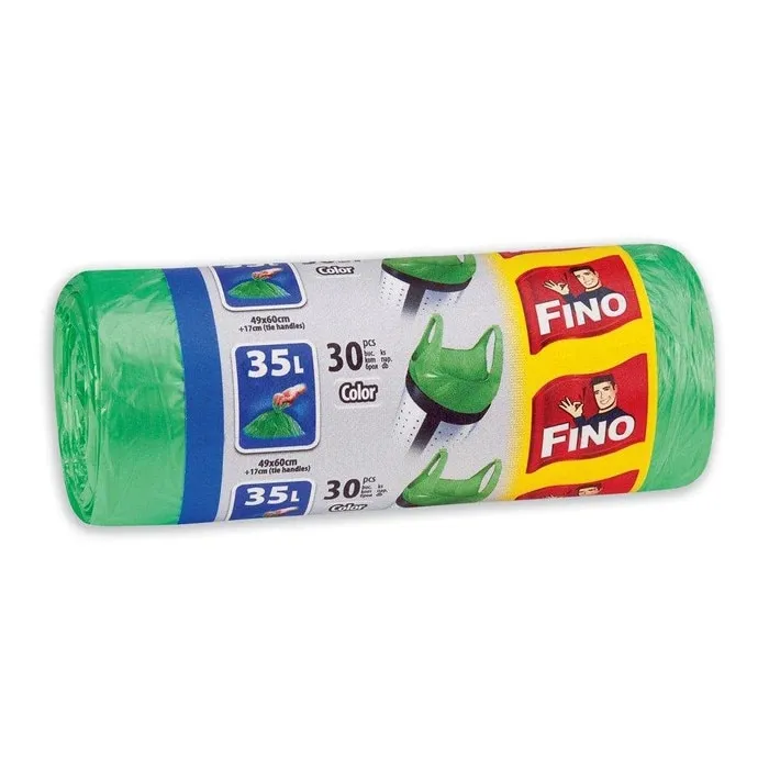 Saci menajeri / gunoi Fino HD, cu manere, verde, 35L, 30 buc