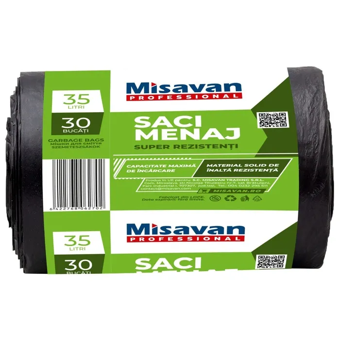 Saci menajeri / gunoi, super rezistenti, negru, 35L, 30 buc