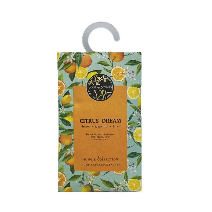 Saculet parfumat garderoba Aroma Land, Citrus Dream, arome de lamaie + grapefruit + lamaie verde, 7 x 11 cm