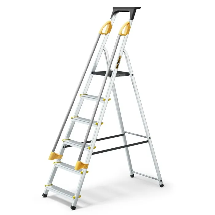 Scara aluminiu DRALD6P+P, 1 x 6 trepte, inaltime de lucru 3.19 m, 150 kg